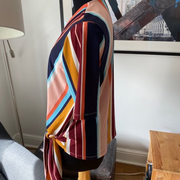 Halogen V-Neck Striped Side Tie Top, size medium - Picture 3 of 10